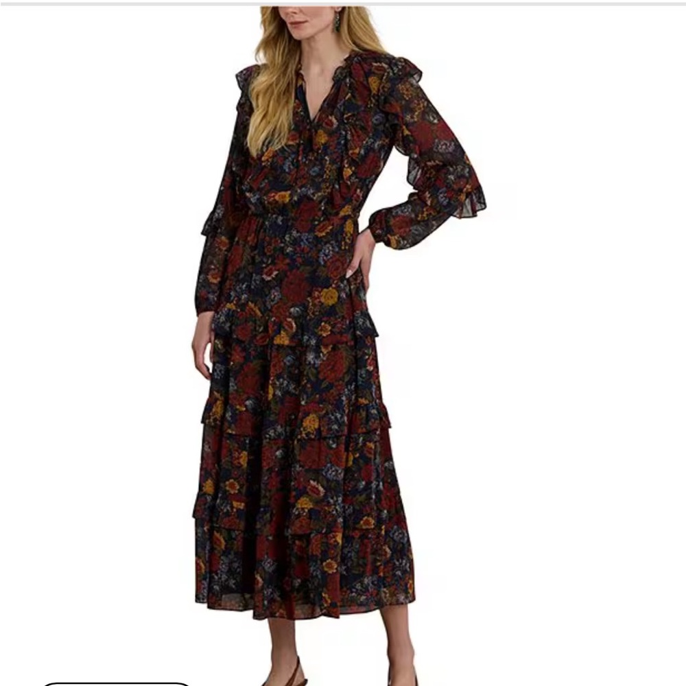 Lauren by Ralph Lauren Fall Floral Long Sleeve Dress NWT 16